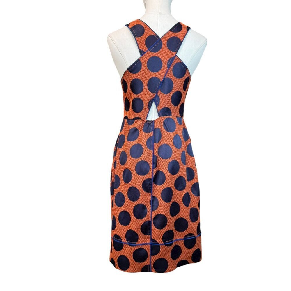 Anthropologie Maeve Polka Dot Dress Size 2 Orange Navy Open Back - Picture 3 of 10
